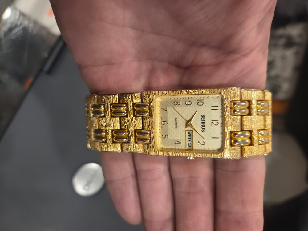 Benrus Quartz Watch Men's Gold-Tone Day Date Rectangular Bracelet